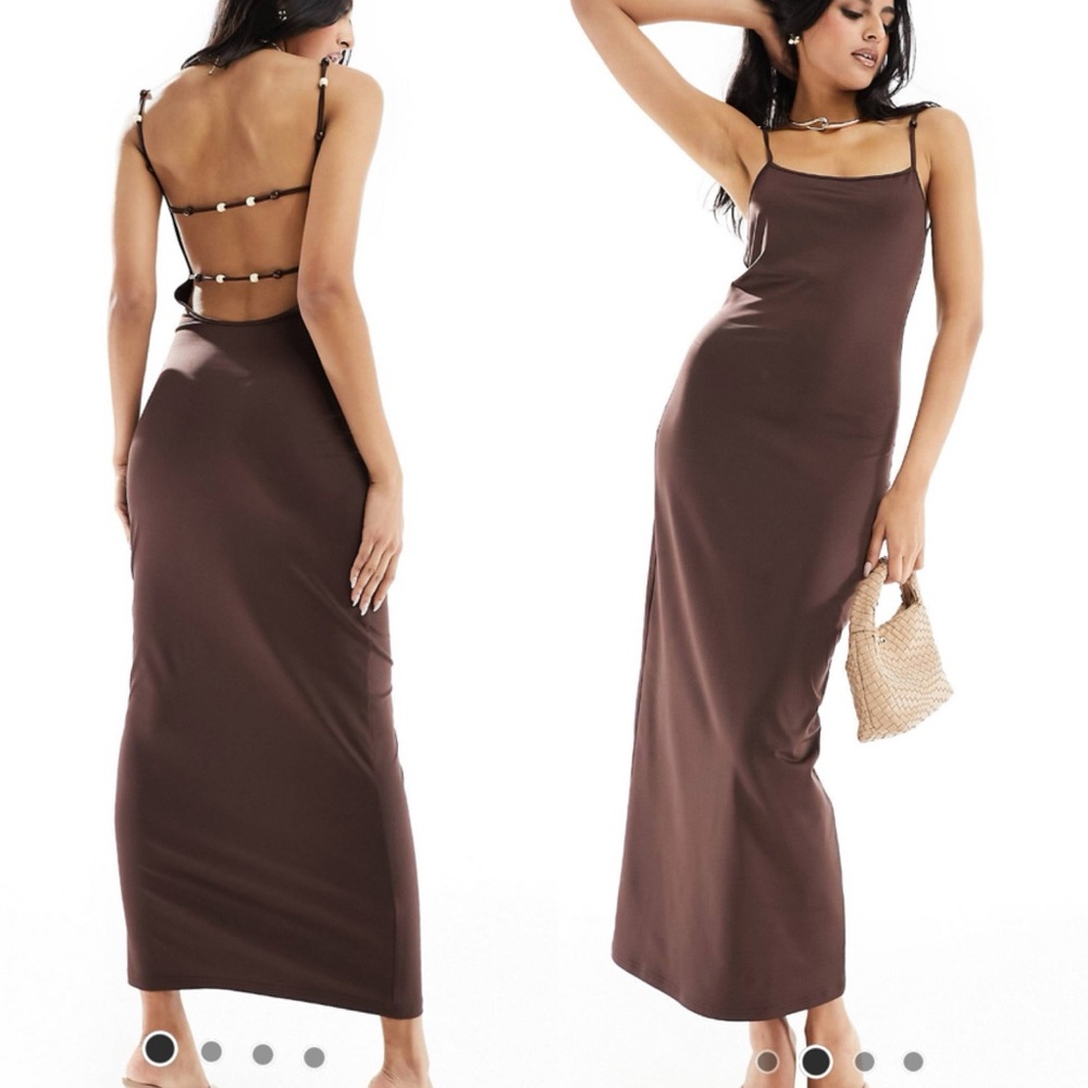 Brown open back beaded maxi - 2